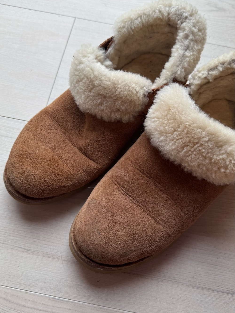 UGG Chestnut Suede Shearling-Lined Ankle Slippers size 8